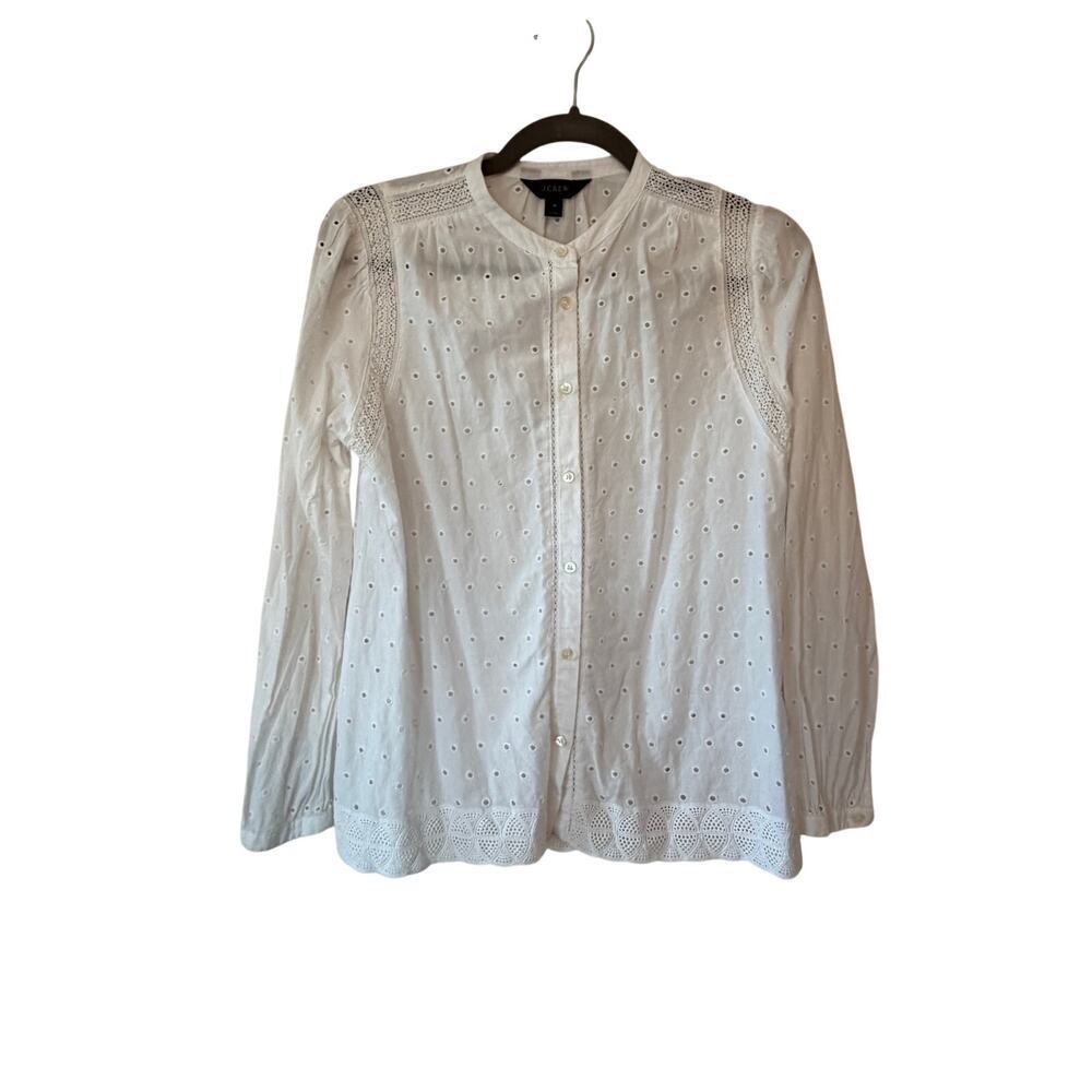 J. Crew lace buttondown 4 white eyelet long sleeve blouse